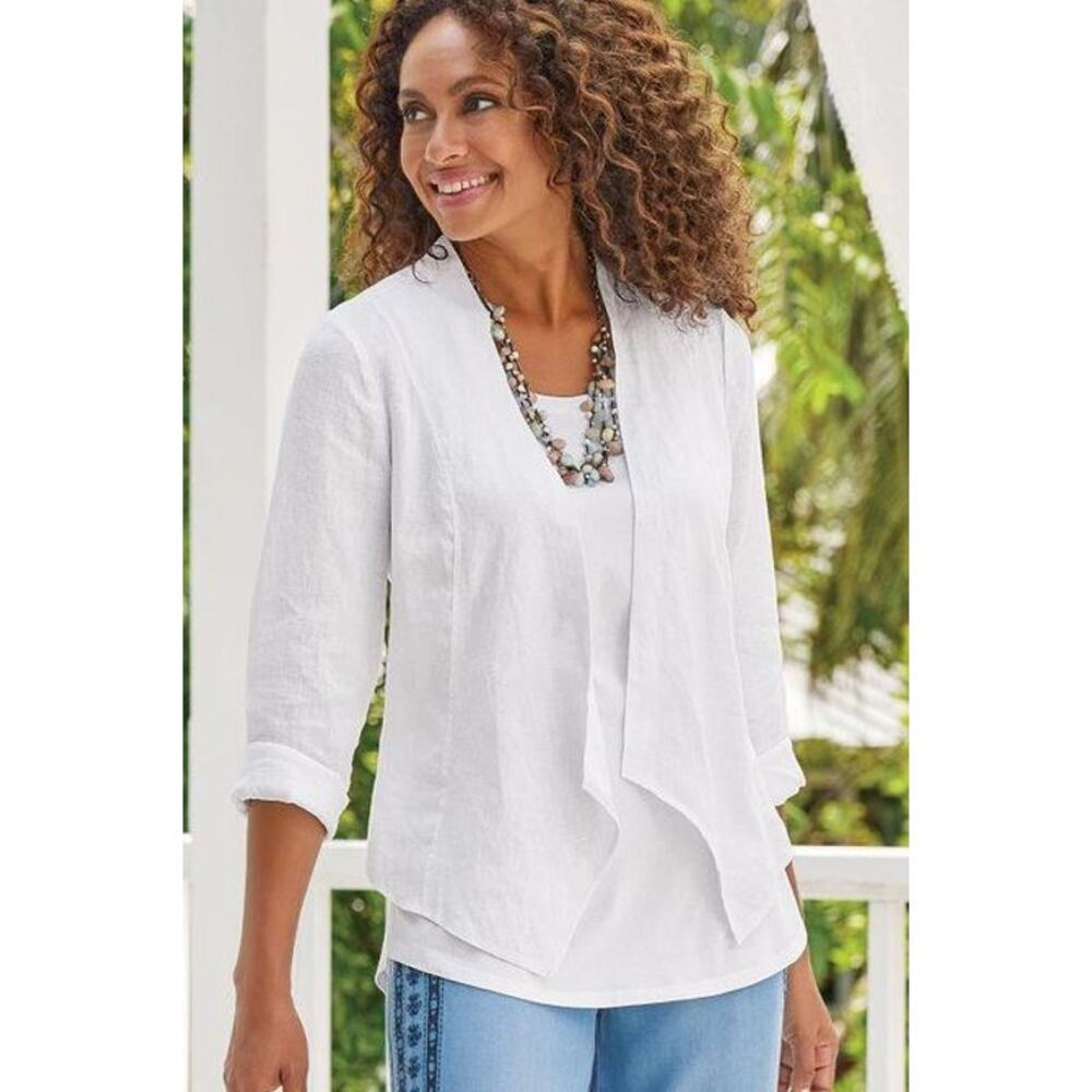 Soft Surroundings White Grove Linen Jacket Size XL